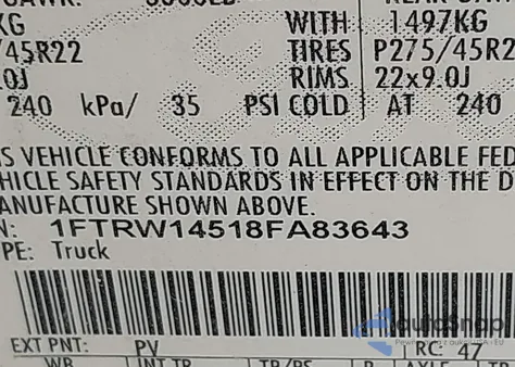 2008 Ford F-150 Harley-Davidson/Limited z USA, uszkodzony, nr VIN 1FTRW14518FA83643
